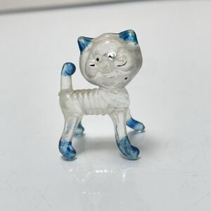 Vintage Lucite Animal Plastic Cat Retro Figurine Blue Ears Paws Tail